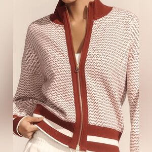 Varley Women's Red Patterned Knit Sweater Zipped Cardigan